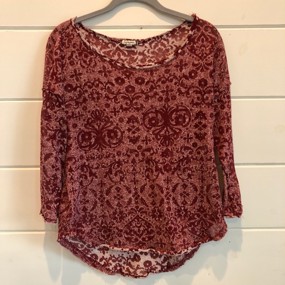 Sheer Burnout 3/4 Sleeve Blouse